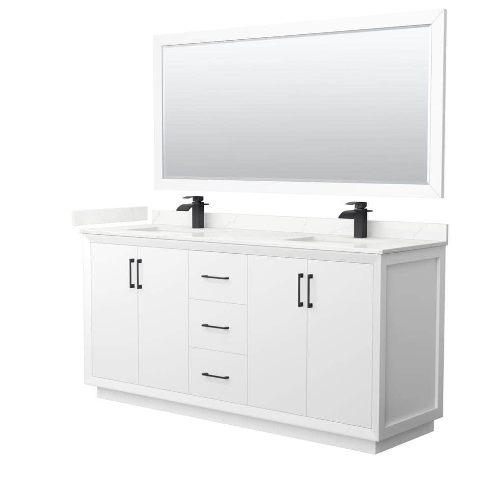 Strada 72 in. W x 22 in. D x 35 in. H Double Bath Vanity in White with Giotto Quartz Top and 70 in. Mirror price history on PriceWatchPro