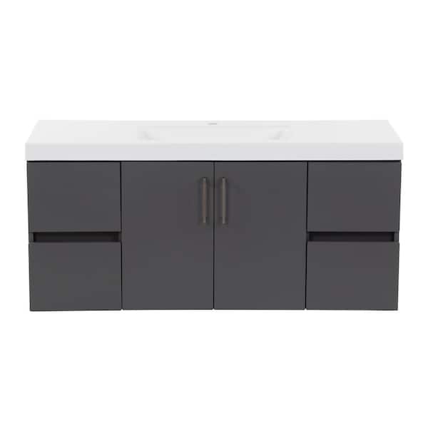 Rawlins 49 in. Single Sink Cement Floating Bath Vanity with White Cultured Marble Top (Assembled)