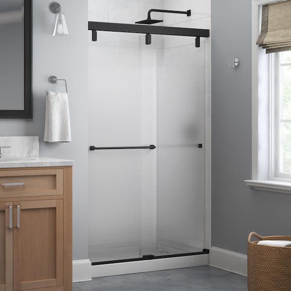 Delta Mod 48 in. x 71-1/2 in. Soft-Close Frameless Sliding Shower Door in Matte Black with 1/4 in. (6mm) Droplet Glass