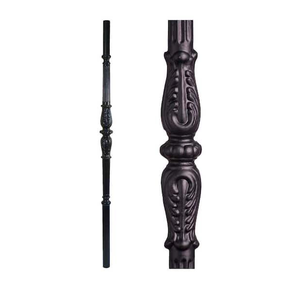 HOUSE OF FORGINGS Satin Black 18.1.1 Large Decorative Ornamental Hollow Hollow 1.2 in. x 48 in. Iron Newel Support Post for Stair Remodel