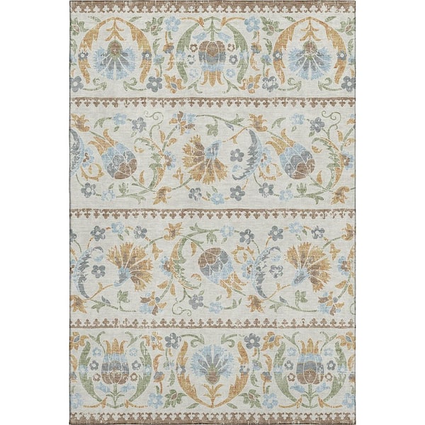 Mayfield Premium Machine Washable Abstract AMF2480 Ivory 8 ft. x 10 ft. Area Rug