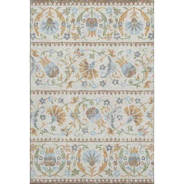 Mayfield Premium Machine Washable Abstract AMF2480 Ivory 9 ft. x 12 ft. Area Rug