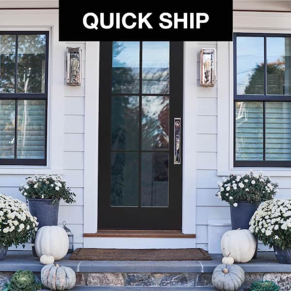 36 in. x 80 in. Left-Hand 6 Lite Clear Glass Black Painted Fiberglass Prehung Front Door with Brickmould