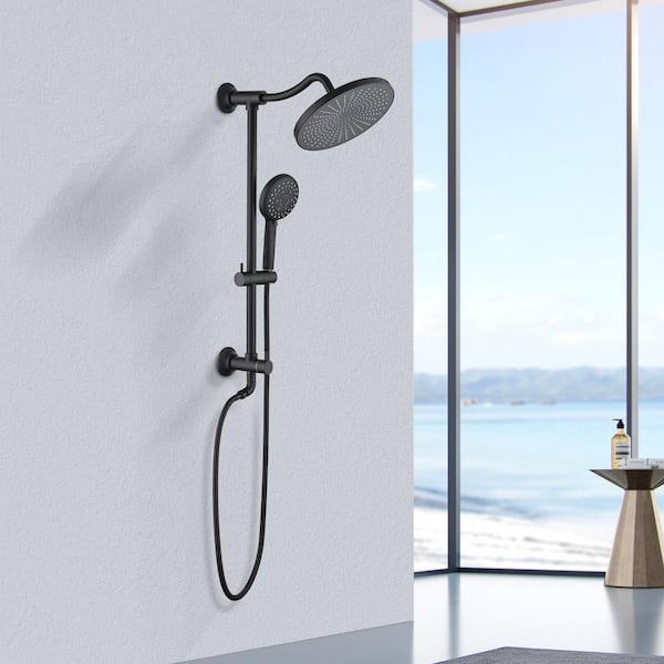 5-Spray Patterns 10 in. Wall Mount Dual Shower Heads with Adjustable Slide Bar and Soap Dish in Matte Black