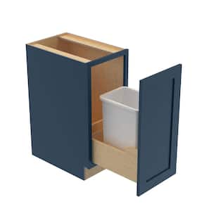 Newport Blue Painted Plywood Shaker Assembled Trash Can Kitchen Cabinet 1 Can FH 15 W in. 24 D in. 34.5 in. H