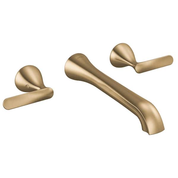 Bonacci Gold Double Handle Wall Mounted Bathroom Faucet in Brushed Gold