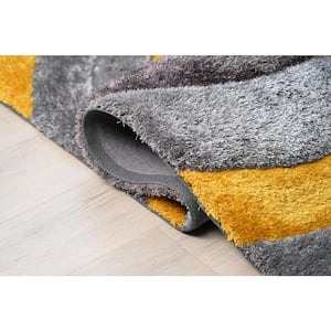 3D Shaggy Hand Tufted Gray/Yellow 5 ft. x 7 ft. Area Rug