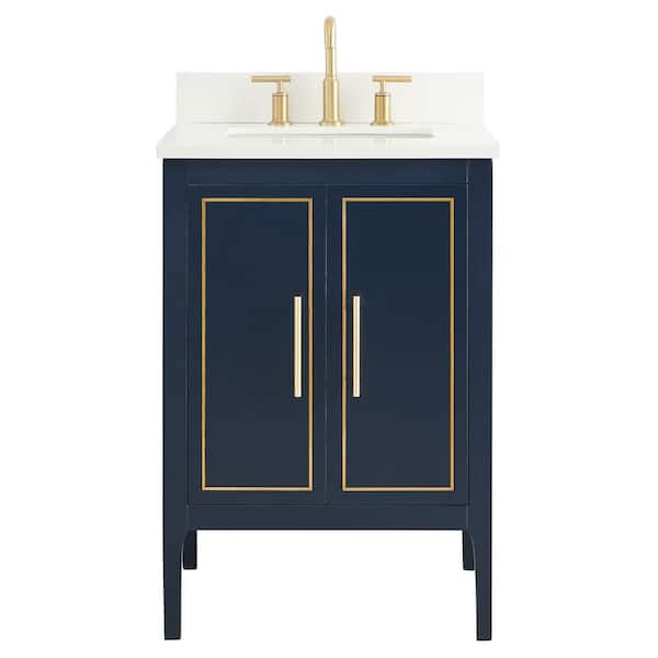 CHAMELEON CONCEPTS Exeter 24 in. W x 21 in. D x 34 in. H Bath Vanity in Navy Gold with Pure White Quartz Top and Single Sink Ceramic Basin