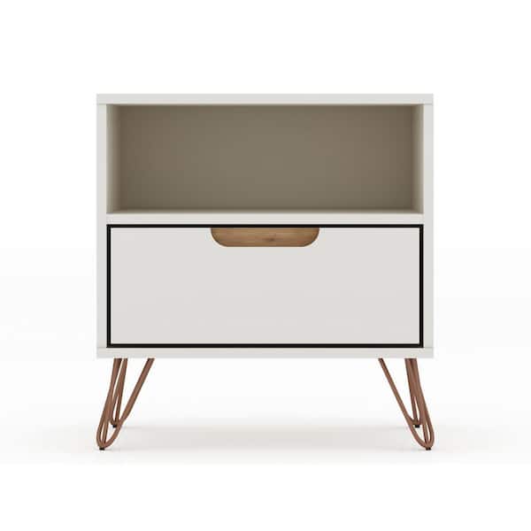 Luxor Intrepid 1.0 1-Drawer Off White And Nature Mid-Century Modern Nightstand