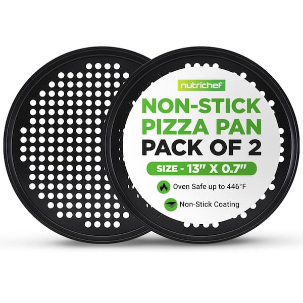 14.8’’ 4 Pcs. Non-Stick Pizza Tray with Silicone Handle, Perforated Holes, Dishwasher Safe, PFOA-Free - NCBPIZ1X4