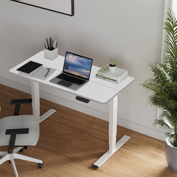 27.56 in. Soft White Electric Height Adjustable Standing Desk with Dual Motor and 3-Stage Legs