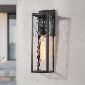 LNC Modern Black Outdoor Wall Lantern Sconce with Textured Seeded Glass ...