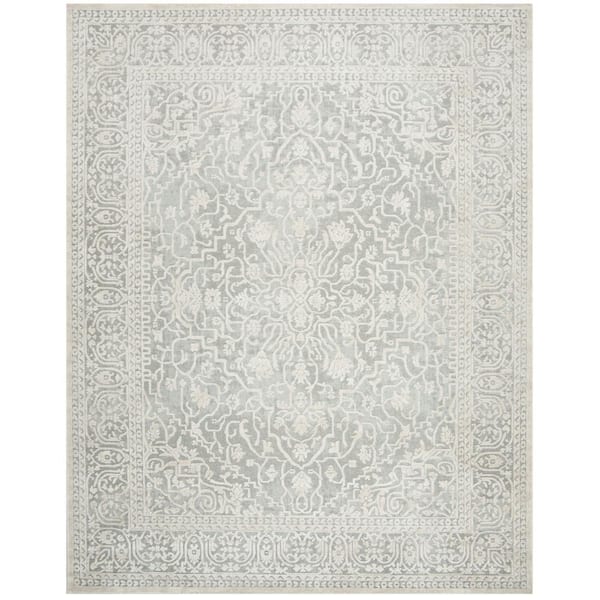 SAFAVIEH Reflection Light Gray/Cream 10 ft. x 14 ft. Floral Border Area Rug