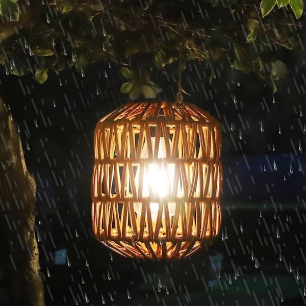 Hanging Solar Bamboo Lantern – Handwoven Natural Bamboo With Edison Bulb, IP44 Waterproof, Auto On/Off – For Garden, Patio, Porch, Tabletop Or Hanging – Warm Rustic Glow