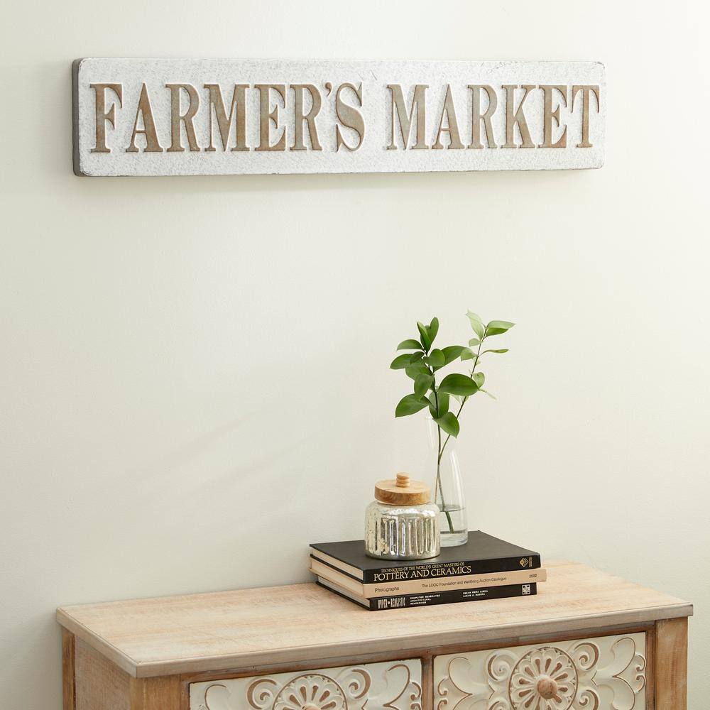 Beige and White Iron Rectangular Farmhouse Wall Sign