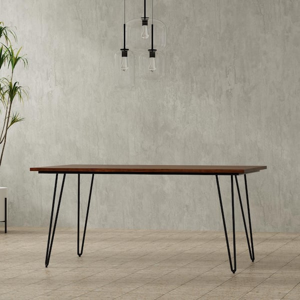 Simpli Home Hunter Industrial Walnut Veneer Wood 66 in. Rectangle 4 Legs Dining Table, Seats 6