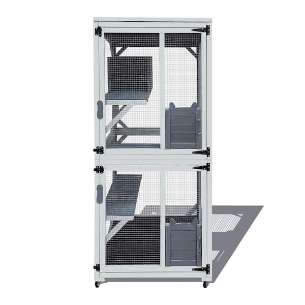 Miscool Anky 71 in. Luxury Cat House on Wheels with Napping House Kitty Cat Condo Cage Shelter Playpen with Sliding Doors