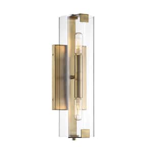 Winfield 4.5 in. W x 15.5 in. H 2-Light Warm Brass Wall Sconce with Clear Glass Shade