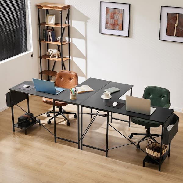 WONDER COMFORT Modern 50 in. L Shaped Black Wood Reversible Computer Desk Corner PC Gaming Table with Side Storage Bag and Shelf