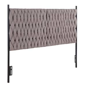 Braided Matisse 62.5 in. W Grey Fabric and Black Metal Queen Headboard