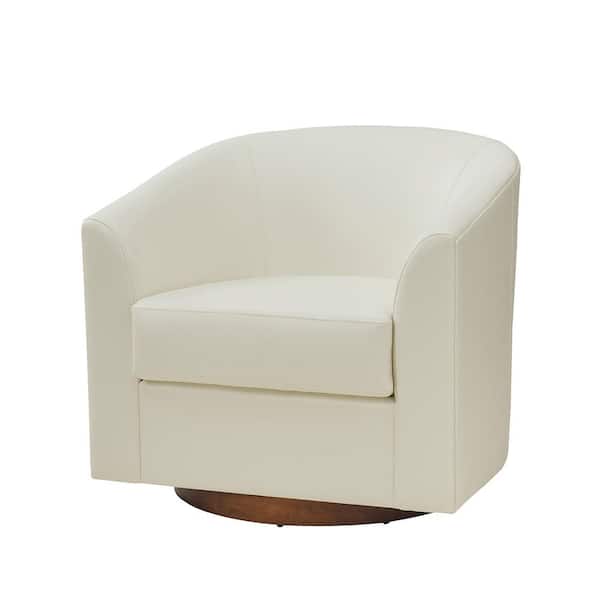 JAYDEN CREATION Meroy 30.5 in. Wide White Modern Swivel Barrel Faux Leather Chair with Solid Wood Base