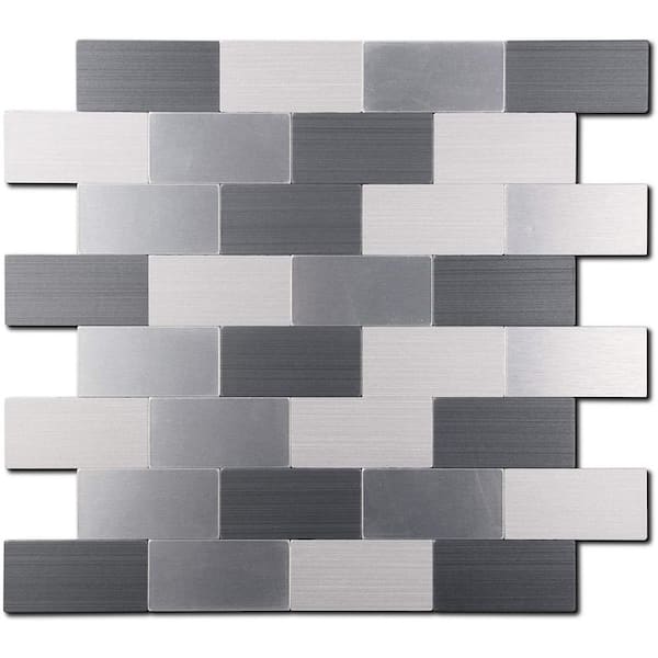 Yipscazo Subway Collection Gray 12 in. x 12 in. Metal Peel and Stick Tile (5 sq. ft./5 Sheets)
