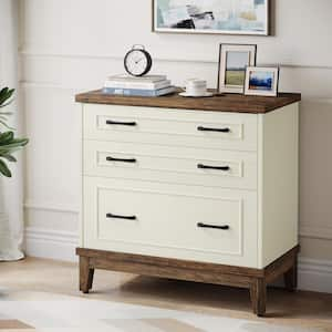 Delia 3-Drawer White Walnut Wood 32.28 in. W Lateral File Cabinet for A4/Letter/Legal Size Files Storage Printer Stand