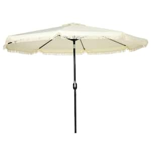 9 ft. Patio Umbrella with Push Button Tilt and Crank, Ruffled Outdoor Market Table Umbrella in Cream White