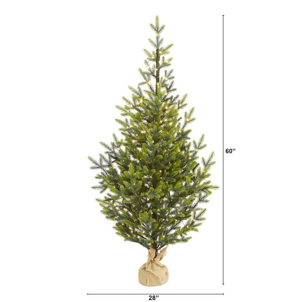 Nearly Natural 5 ft. Pre-Lit Fraser Fir Natural Look Artificial Christmas Tree with 200 Clear LED Lights in A Burlap Base