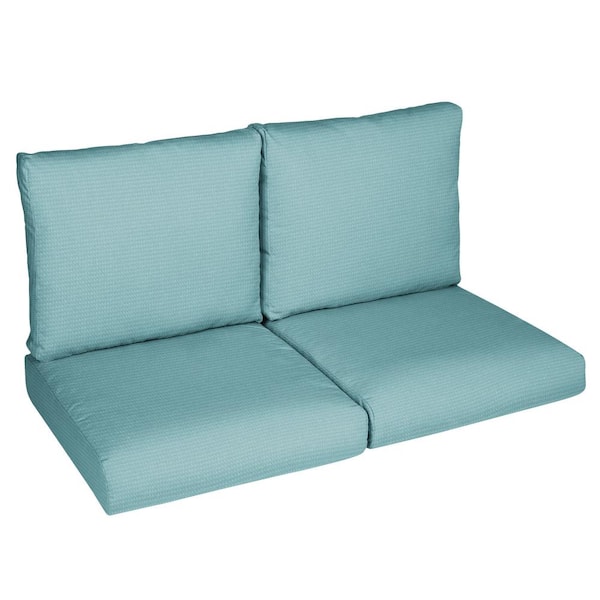 SORRA HOME Sorra Home 25 in. x 25 in. x 5 in. (4-Piece) Deep Seating Outdoor Loveseat Cushion in ETC Aqua