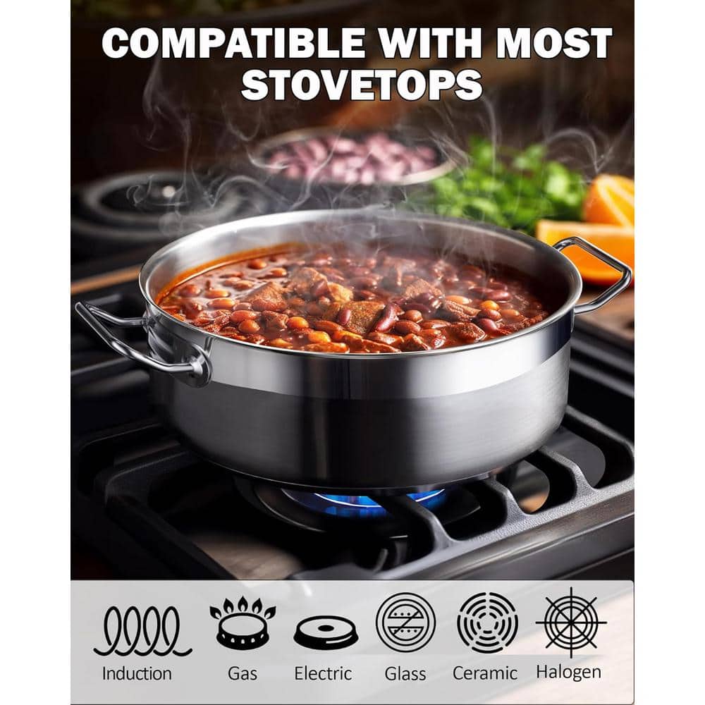 4-Quart Silver Stainless Steel Deep Sauté Pan with Lid