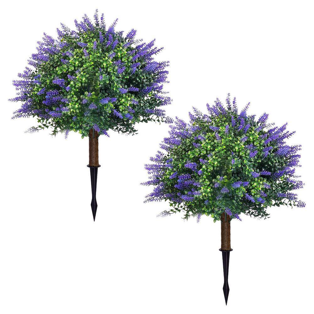 0.79 in. Green Outdoor Artificial Boxwood Shrub Set with Lavender