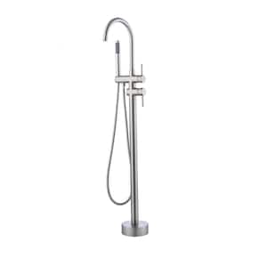 2-Handle Freestanding Tub Faucet with Handheld Shower in Brushed Nickel