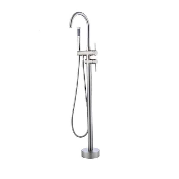 RAINLEX 2-Handle Freestanding Tub Faucet with Handheld Shower in Brushed Nickel