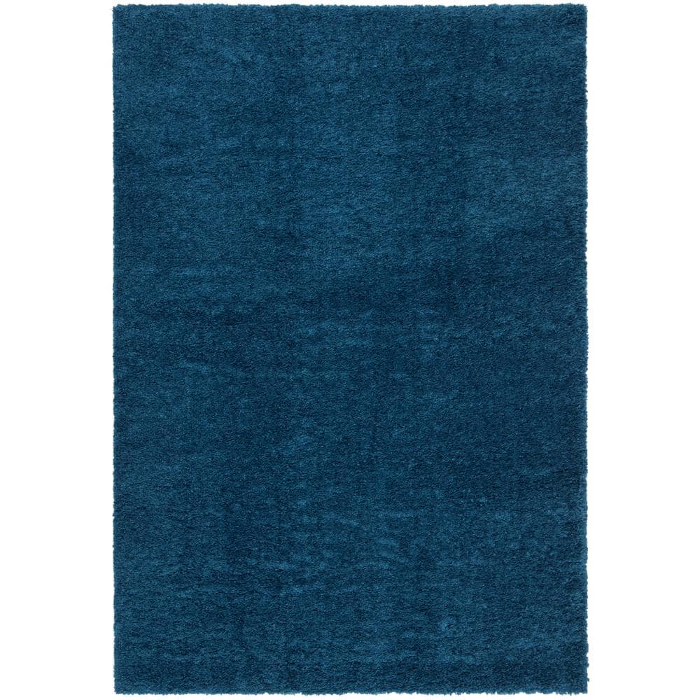 Navy Soft Shag 59" Round Synthetic Area Rug - Non-Slip & Easy Care
