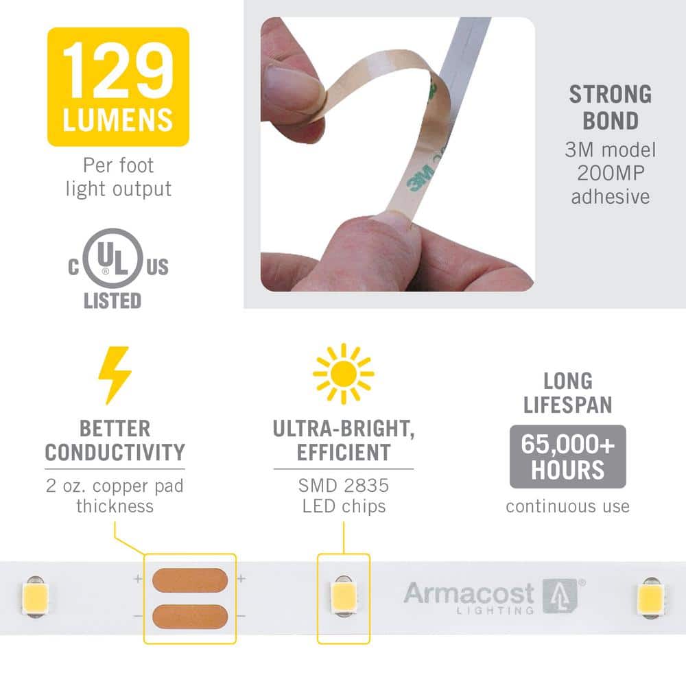 32.8 ft Warm White LED Tape Light with Adhesive Backing