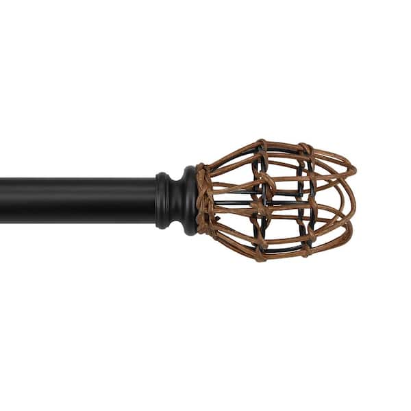 Lumi Home Furnishings 66 in.-120 in.Adjustable Single Curtain Rod 7/8 in. Dia in Matte Black with Vine Woven Tulipa