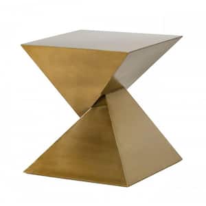 21.7 in. Gold Square Metal End Table with Pyramid Shape base