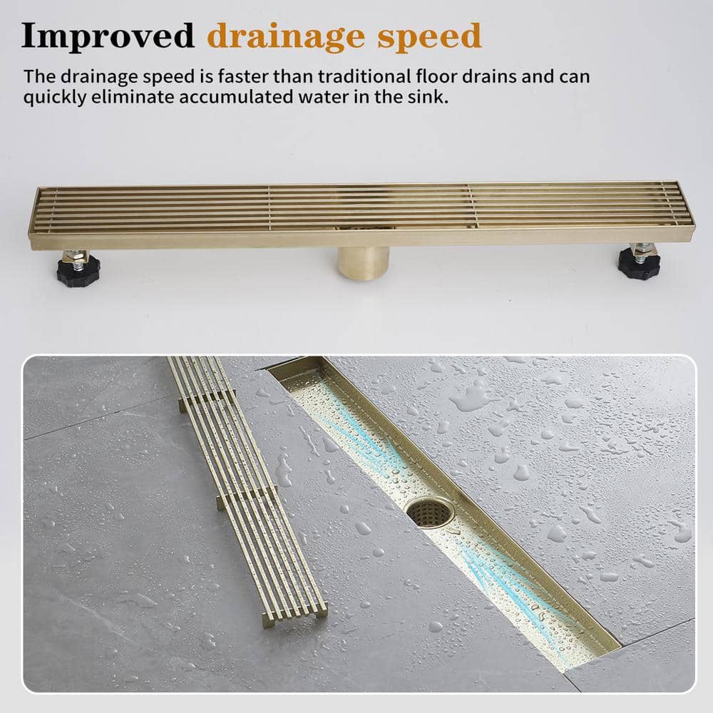 24-Inch Brushed Gold Stainless Steel Linear Shower Drain