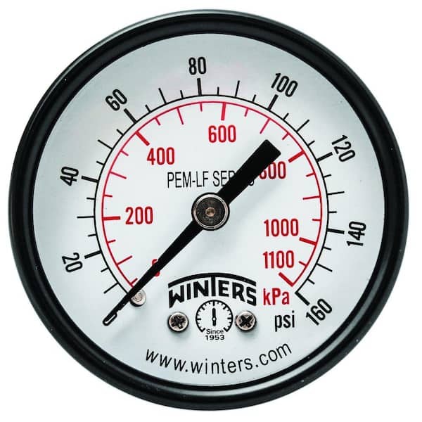 Winters Instruments PEM-LF Series 2 in. Lead-Free Brass Pressure Gauge with 1/8 in. NPT CBM and 0-160 psi/kPa