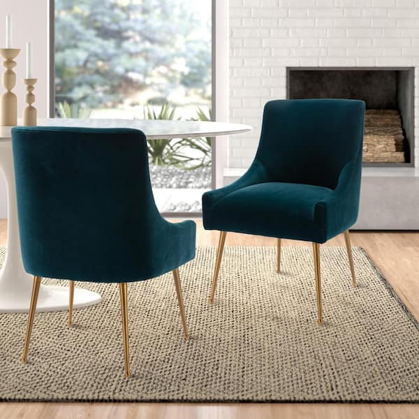 Boyel Living Lake Green Velvet, Upholstered Dining Chairs With Arms Set Of 2