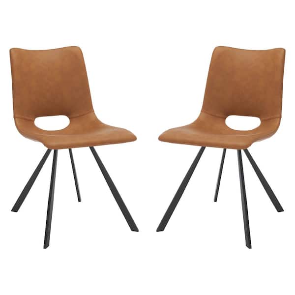 SAFAVIEH Mika Cognac/Black 18 in. Iron Dining Chair Set of 2
