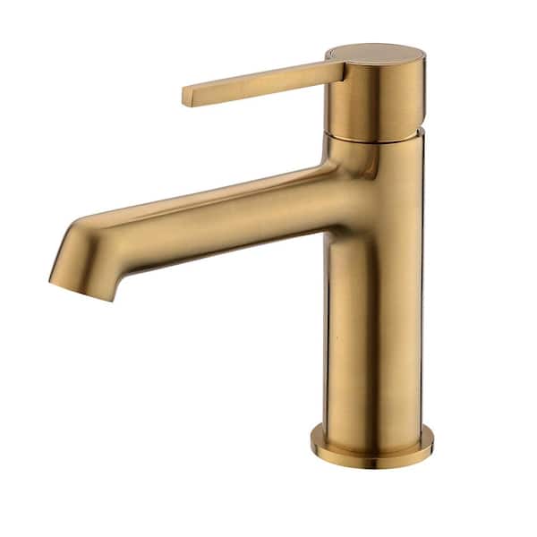 WELLFOR Single Handle Single Hole Low Spout Bathroom Faucet in Brushed Gold