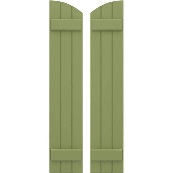 Ekena Millwork 10-1/2 in. W x 58 in. H Americraft Exterior Real Wood Joined Board and Batten Shutters with Elliptical Top in Moss Green