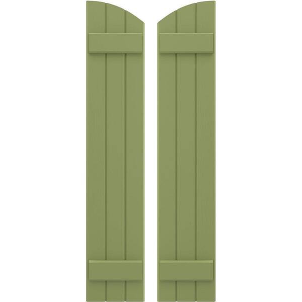 Ekena Millwork 10-1/2 in. W x 72 in. H Americraft Exterior Real Wood Joined Board and Batten Shutters with Elliptical Top in Moss Green