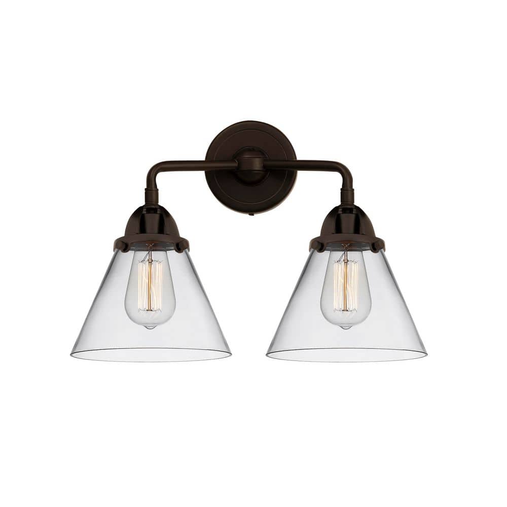 Cone 15.75 in. 2-Light Oil Rubbed Bronze Vanity Light with Glass Shade price history on PriceWatchPro