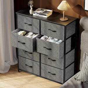 Stylish Gray 8 Drawer 11.8 in. Wide Chest of Drawers for Bedroom, Tall Chest Organizer Tower with Wooden Top