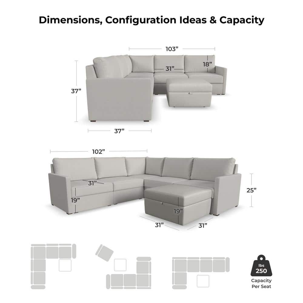 Taupe Fabric Five-Piece Modular Sectional Sofa