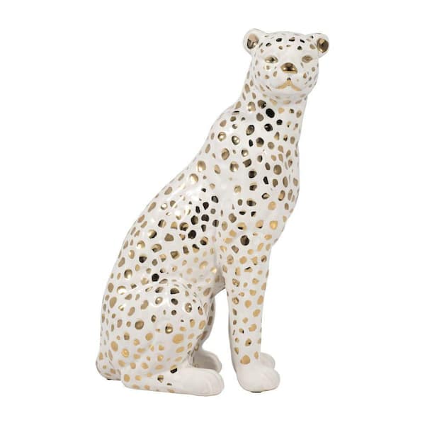 Liv & Skye White 7 in. x 11 in. Ceramic Glam Sitting Leopard