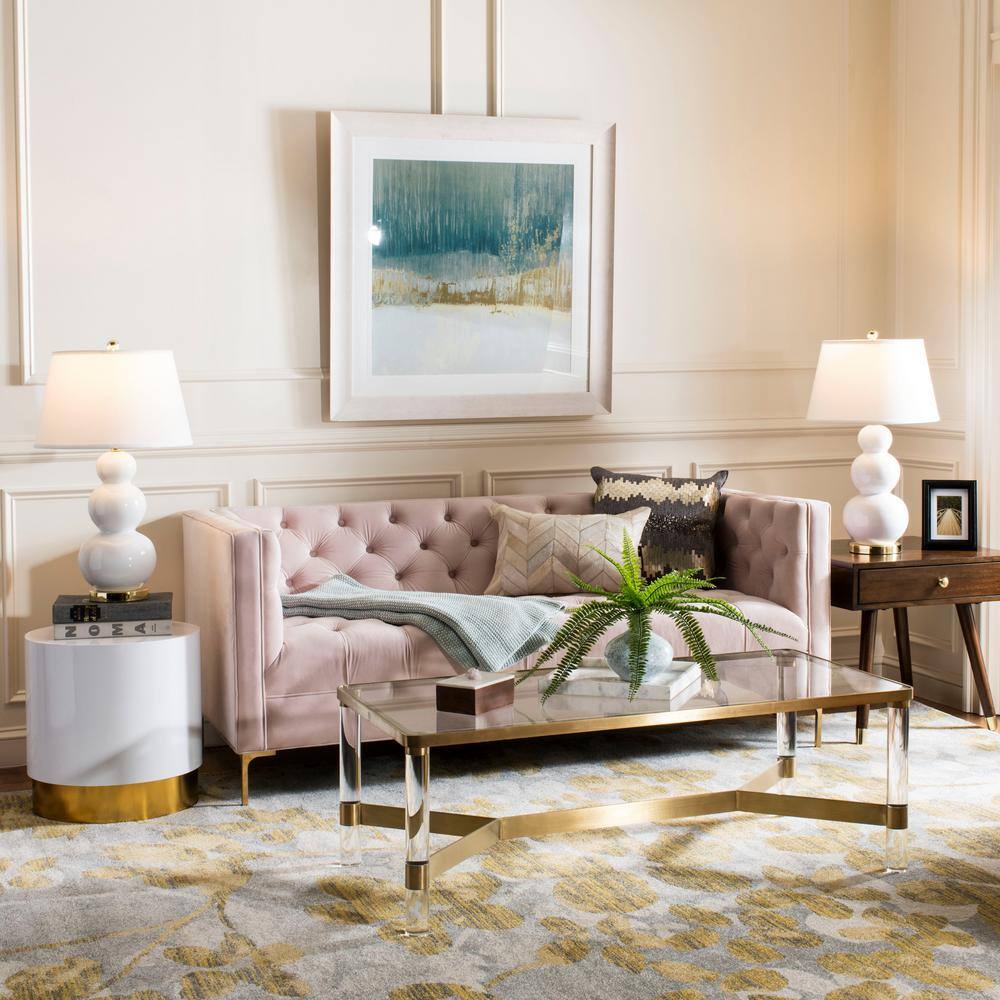 Transitional Square Wood & Metal End Table with Gold Accents